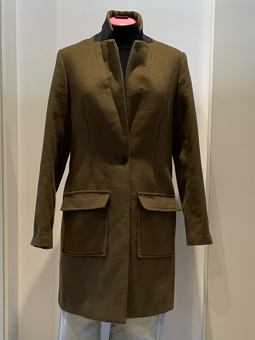 Jack Wills- Olive Green Single-Button Wool Blend Women's Coat, size 8